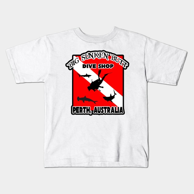 Big Sunken Butt Dive Shop Kids T-Shirt by ZombeeMunkee